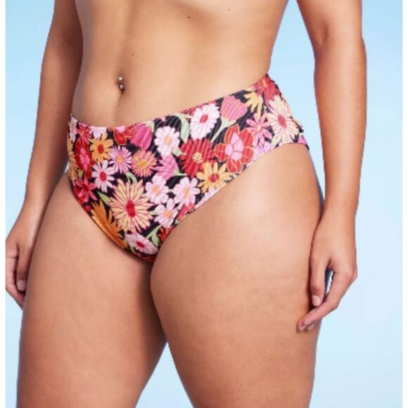 Wild Fable - Women's Ribbed High Waist High Leg Cheeky Bikini Bottom - XS(0-2) - Picture 1 of 11